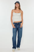 (OPEN PACK) Mid Waist Loose Straight Jeans WEP3580 DARK