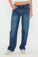 (OPEN PACK) Mid Waist Loose Straight Jeans WEP3580 DARK