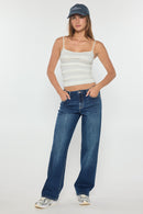 (OPEN PACK) Mid Waist Loose Straight Jeans WEP3580 DARK