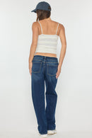 (OPEN PACK) Mid Waist Loose Straight Jeans WEP3580 DARK