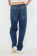 (OPEN PACK) Mid Waist Loose Straight Jeans WEP3580 DARK