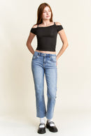 (OPEN PACK) High Rise Classic Straight Jeans with Raw Hem WEP3588