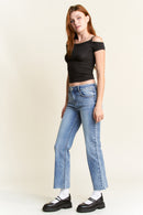 (OPEN PACK) High Rise Classic Straight Jeans with Raw Hem WEP3588