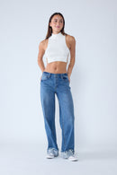 (OPEN PACK) Low Waist Cuffed Baggy Wide Leg Jeans WEP3594