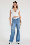 (OPEN PACK) Low Waist Relaxed Straight Jeans With Tie Wash WEP3617