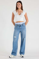 (OPEN PACK) Low Waist Relaxed Straight Jeans With Tie Wash WEP3617