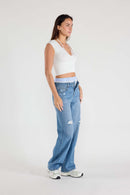 (OPEN PACK) Low Waist Relaxed Straight Jeans With Tie Wash WEP3617