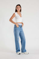 (OPEN PACK) Low Waist Relaxed Straight Jeans With Tie Wash WEP3617