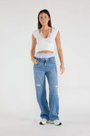 (OPEN PACK) Low Waist Relaxed Straight Jeans With Tie Wash WEP3617