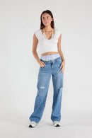 (OPEN PACK) Low Waist Relaxed Straight Jeans With Tie Wash WEP3617