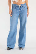 (OPEN PACK) Baggy Wide Jeans with Waist Band String WEP3618