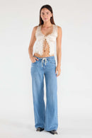 (OPEN PACK) Baggy Wide Jeans with Waist Band String WEP3618