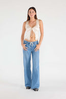 (OPEN PACK) Baggy Wide Jeans with Waist Band String WEP3618