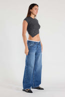 (OPEN PACK) Low Waist Baggy Wide Jeans with Waist Band Lace WEP3665