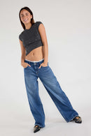 (OPEN PACK) Low Waist Baggy Wide Jeans with Waist Band Lace WEP3665