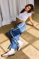 (OPEN PACK) Baggy Straight Jeans with Side Color Block WEP3666