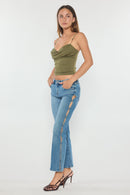 (OPEN PACK) High Rise Relaxed Crop Bootcut Jeans with Side Cut-out hole Detail WEP3671