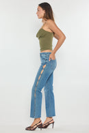 (OPEN PACK) High Rise Relaxed Crop Bootcut Jeans with Side Cut-out hole Detail WEP3671