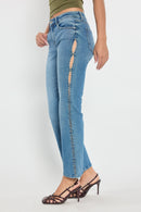 (OPEN PACK) High Rise Relaxed Crop Bootcut Jeans with Side Cut-out hole Detail WEP3671