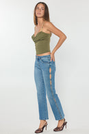 (OPEN PACK) High Rise Relaxed Crop Bootcut Jeans with Side Cut-out hole Detail WEP3671