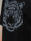 WOMEN'S SHORT SLEEVE STUDS GRAPHIC DETAILED OVERSIZED TOP