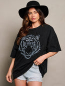 WOMEN'S SHORT SLEEVE STUDS GRAPHIC DETAILED OVERSIZED TOP