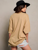 WOMEN'S SHORT SLEEVE STUDS GRAPHIC DETAILED OVERSIZED TOP