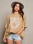 WOMEN'S SHORT SLEEVE STUDS GRAPHIC DETAILED OVERSIZED TOP