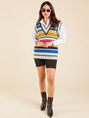 WOMEN'S SLEEVELESS V-NECK COLORBLOCK KNITTED VEST