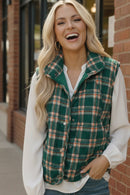 Put Together Evergreen Plaid Quilted Puffer Vest (Open Pack)