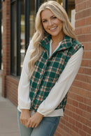 Put Together Evergreen Plaid Quilted Puffer Vest (Open Pack)