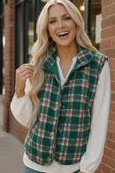 Put Together Evergreen Plaid Quilted Puffer Vest (Open Pack)