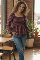 Sweetheart Smocked Cranberry Plaid Top (Open Pack)