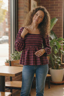 Sweetheart Smocked Cranberry Plaid Top (Open Pack)