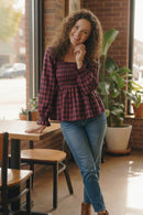 Sweetheart Smocked Cranberry Plaid Top (Open Pack)