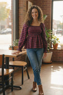 Sweetheart Smocked Cranberry Plaid Top (Open Pack)