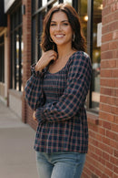 Sweetheart Smocked Navy Plaid Top (Open Pack)