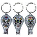 Bonita Home Dia de Los Muertos Skull Nail Clipper/Bottle Opener and Keychain, Assortment of 3 - 2.55in