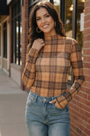 Chai Latte Plaid Mesh Mock Neck (Open Pack)
