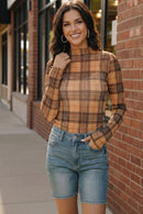 Chai Latte Plaid Mesh Mock Neck (Open Pack)