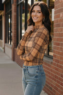 Chai Latte Plaid Mesh Mock Neck (Open Pack)