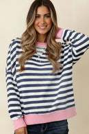 PLUS CREW NECK LOOSE FIT STRIPE PULLOVER KNIT TOP