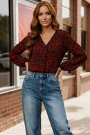 Tangerine Blooms V Neck Blouse (Open Pack)