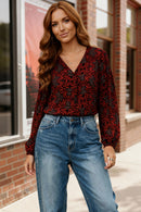 Tangerine Blooms V Neck Blouse (Open Pack)