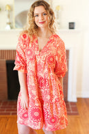 All You Need Peach & Coral Boho Floral V Neck Dress (Open Pack)