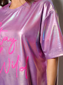 WOMEN'S SHORT SLEEVE STAY WILD METALLIC GRAPHIC BLOUSE TOP