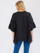 WOMEN'S SHORT SLEEVE SEQUINS GRAPHIC HIGH-LOW OVERSIZED SHIRT