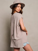 WOMEN'S SHORT SLEEVE STUDS FRINGE GRAPHIC TOP