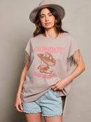 WOMEN'S SHORT SLEEVE STUDS FRINGE GRAPHIC TOP