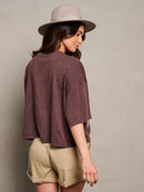 WOMEN'S SHORT SLEEVE SEQUINS GRAPHIC DETAILED TOP